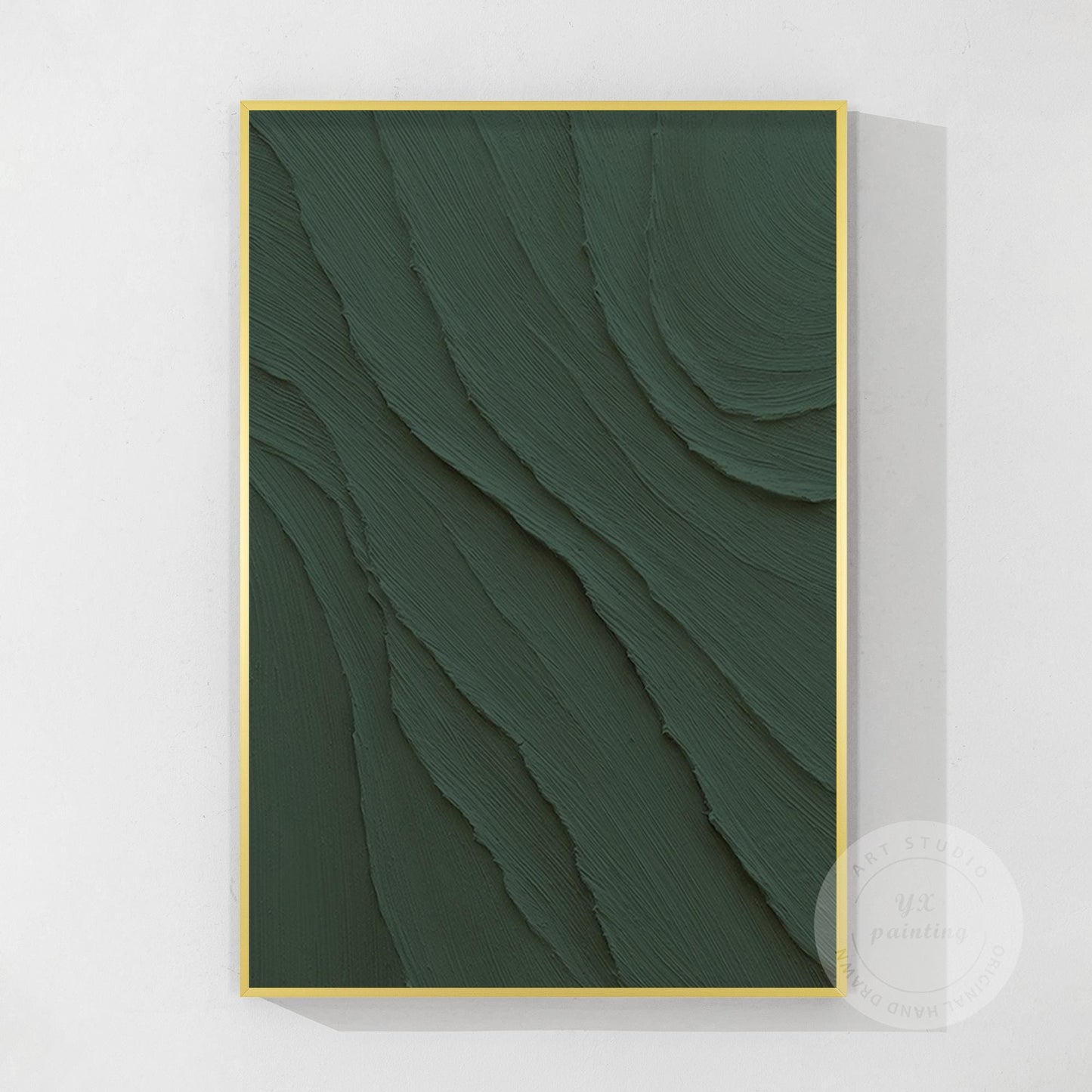 Dark Green 3D Texture Ocean Waves Painting - Extra Large Minimalist Wall Art #8
