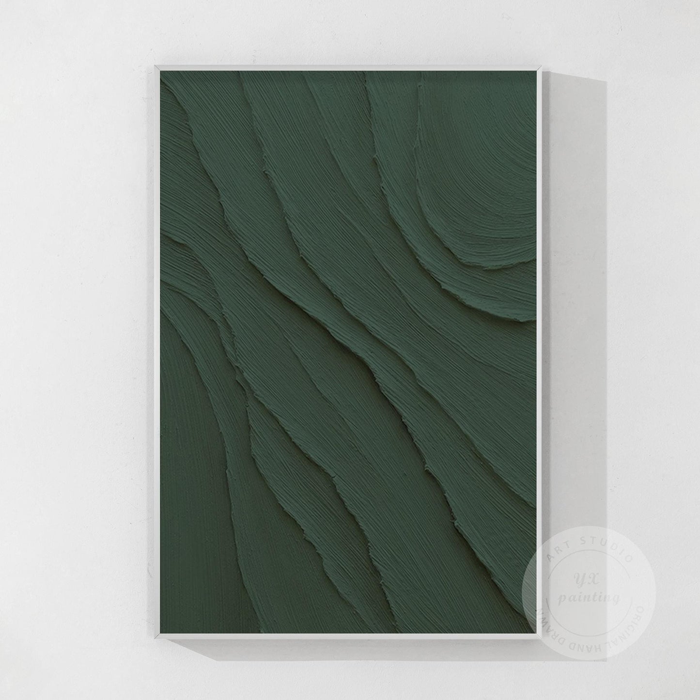 Dark Green 3D Texture Ocean Waves Painting - Extra Large Minimalist Wall Art #9