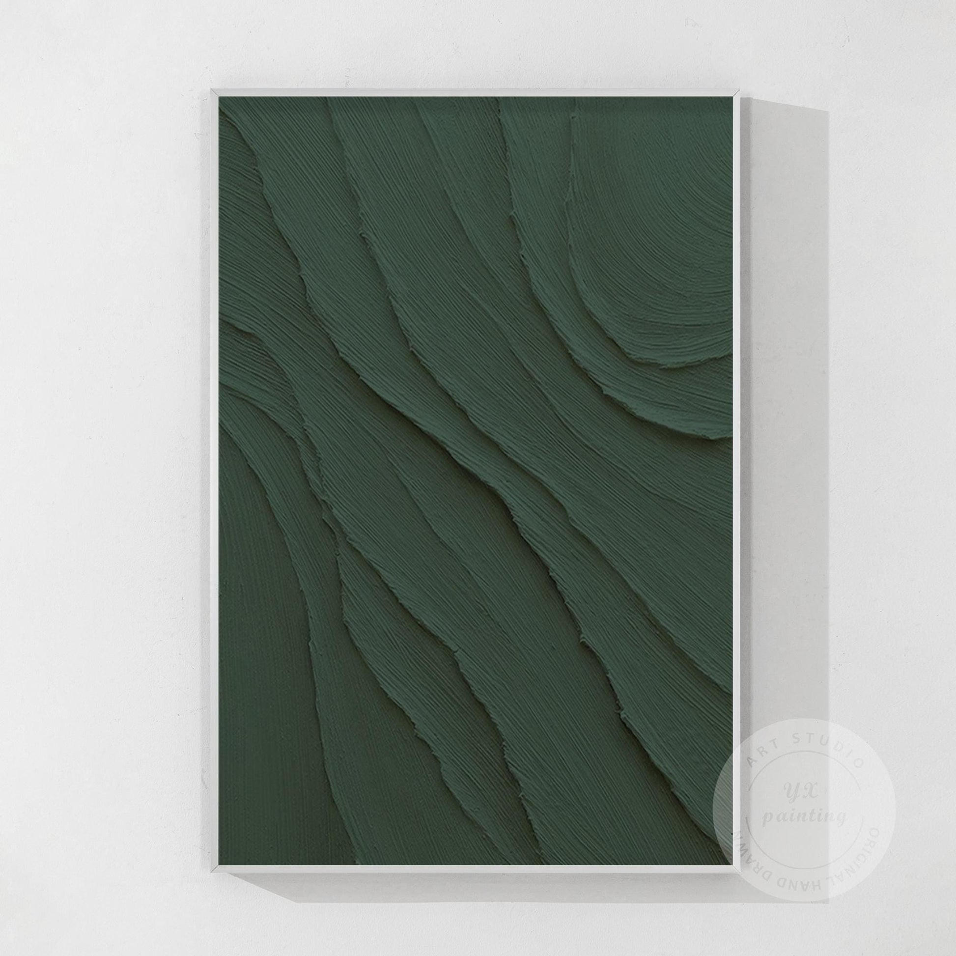 Dark Green 3D Texture Ocean Waves Painting - Extra Large Minimalist Wall Art #9