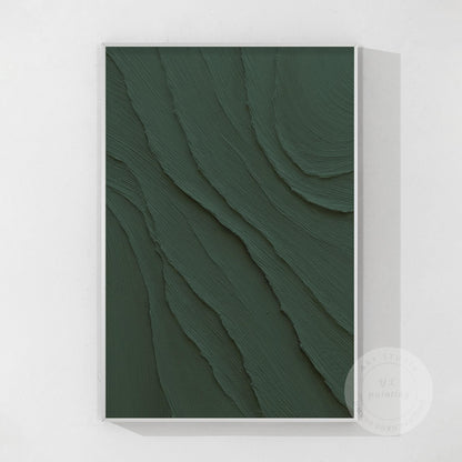 Dark Green 3D Texture Ocean Waves Painting - Extra Large Minimalist Wall Art #9