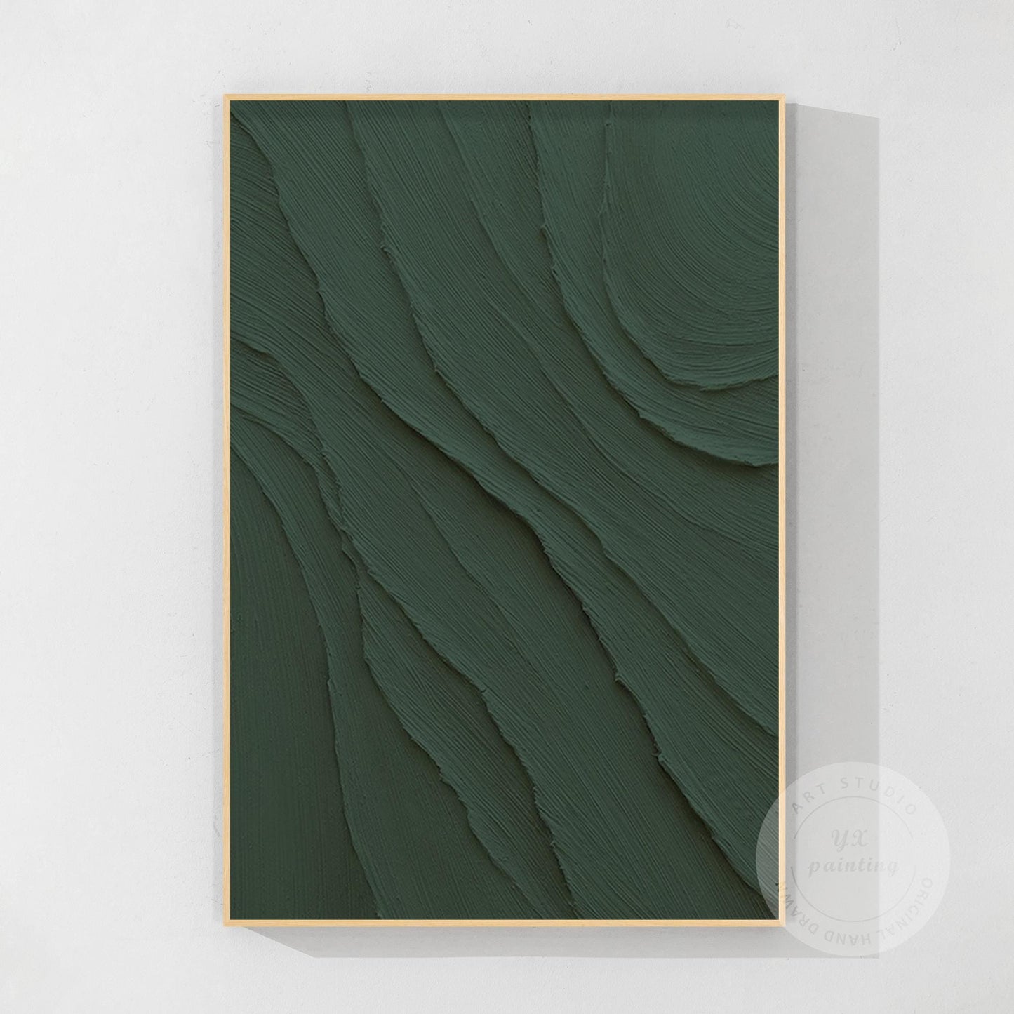 Dark Green 3D Texture Ocean Waves Painting - Extra Large Minimalist Wall Art #10