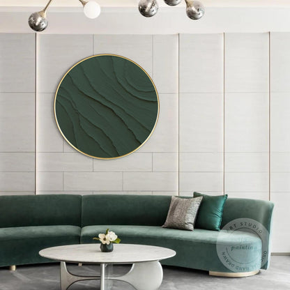 Dark Green Ocean Waves Round 3D Texture Wall Art Framed, Minimalist Painting on  #2