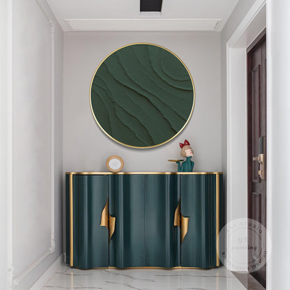 Dark Green Ocean Waves Round 3D Texture Wall Art Framed, Minimalist Painting on  #3