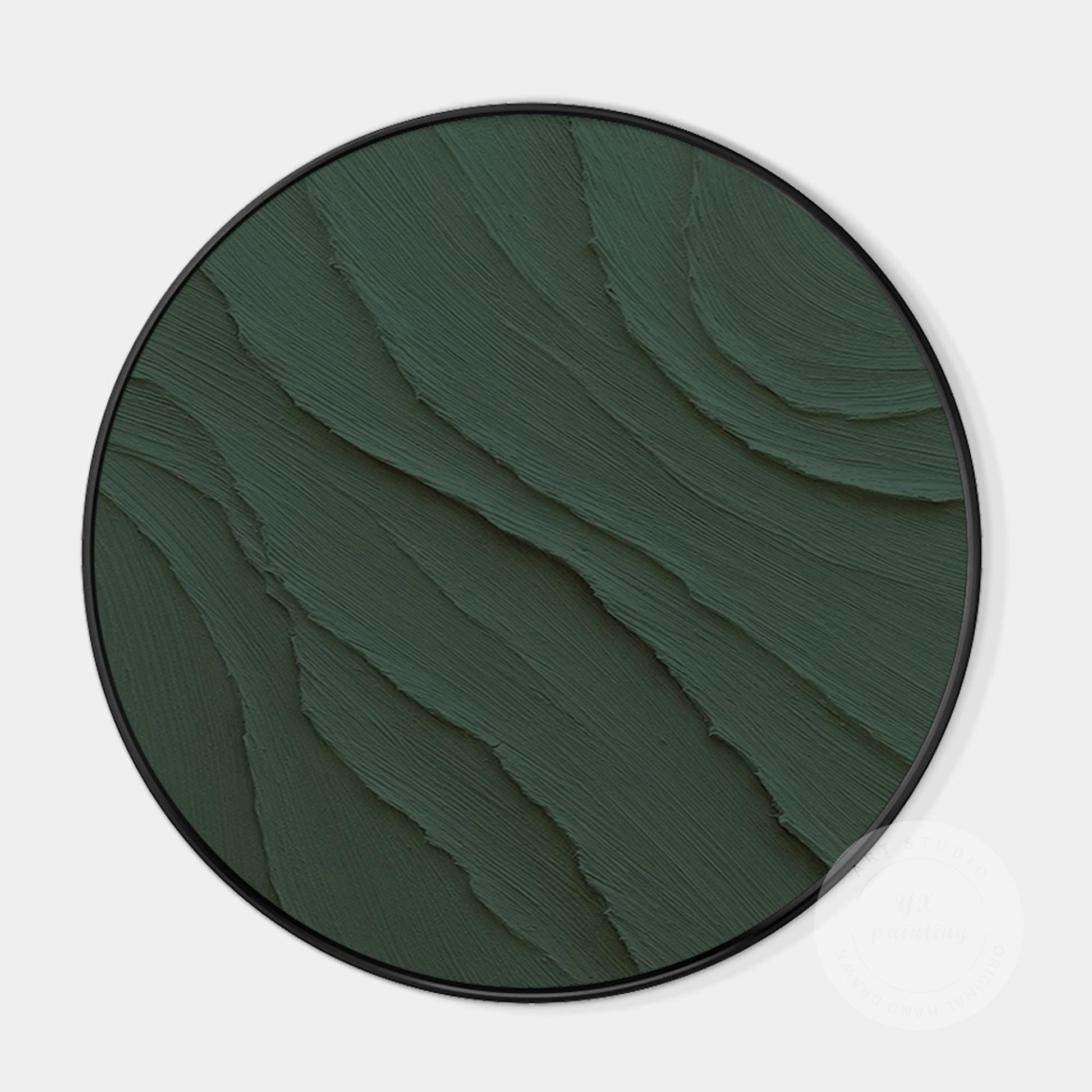 Dark Green Ocean Waves Round 3D Texture Wall Art Framed, Minimalist Painting on  #7