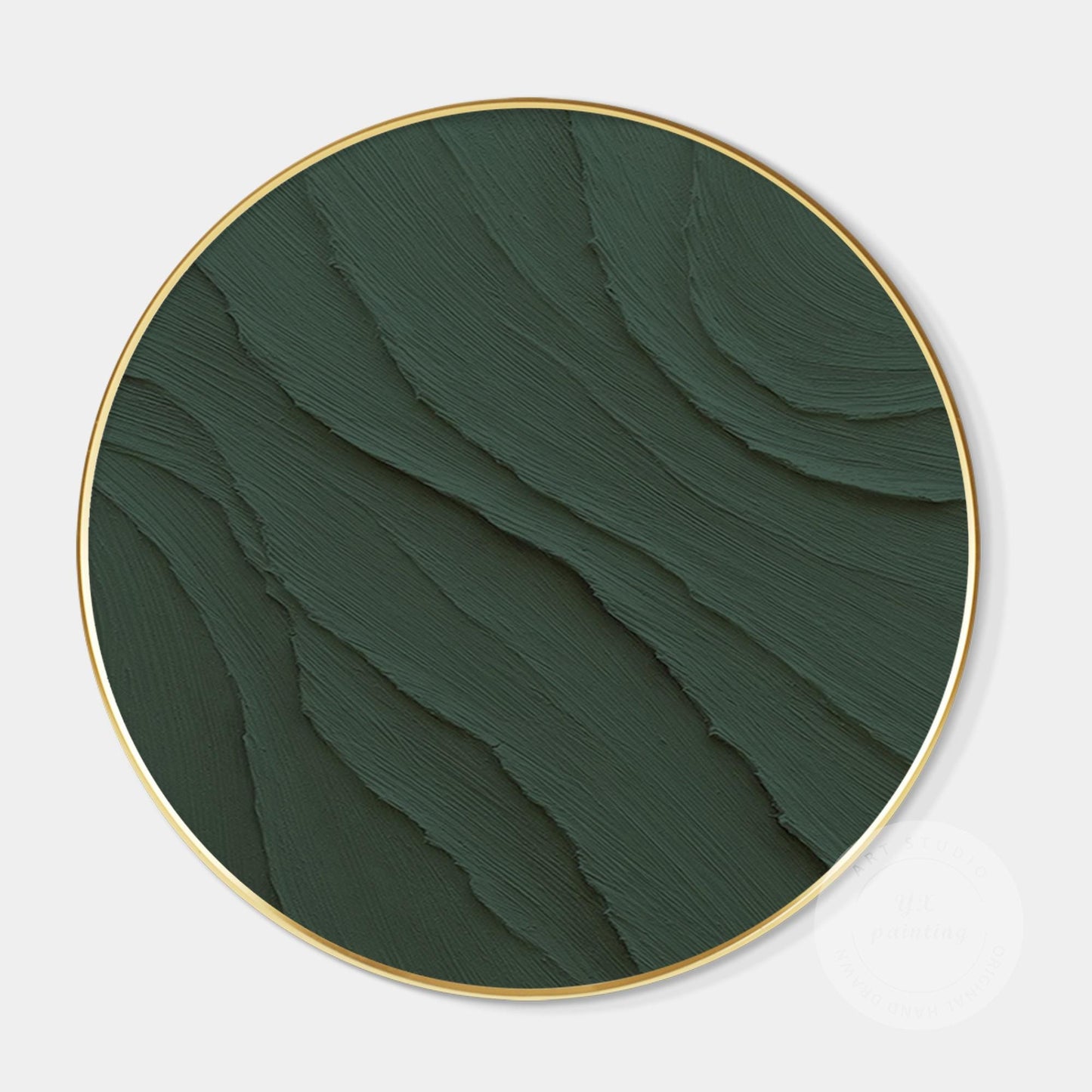 Dark Green Ocean Waves Round 3D Texture Wall Art Framed, Minimalist Painting on  #8
