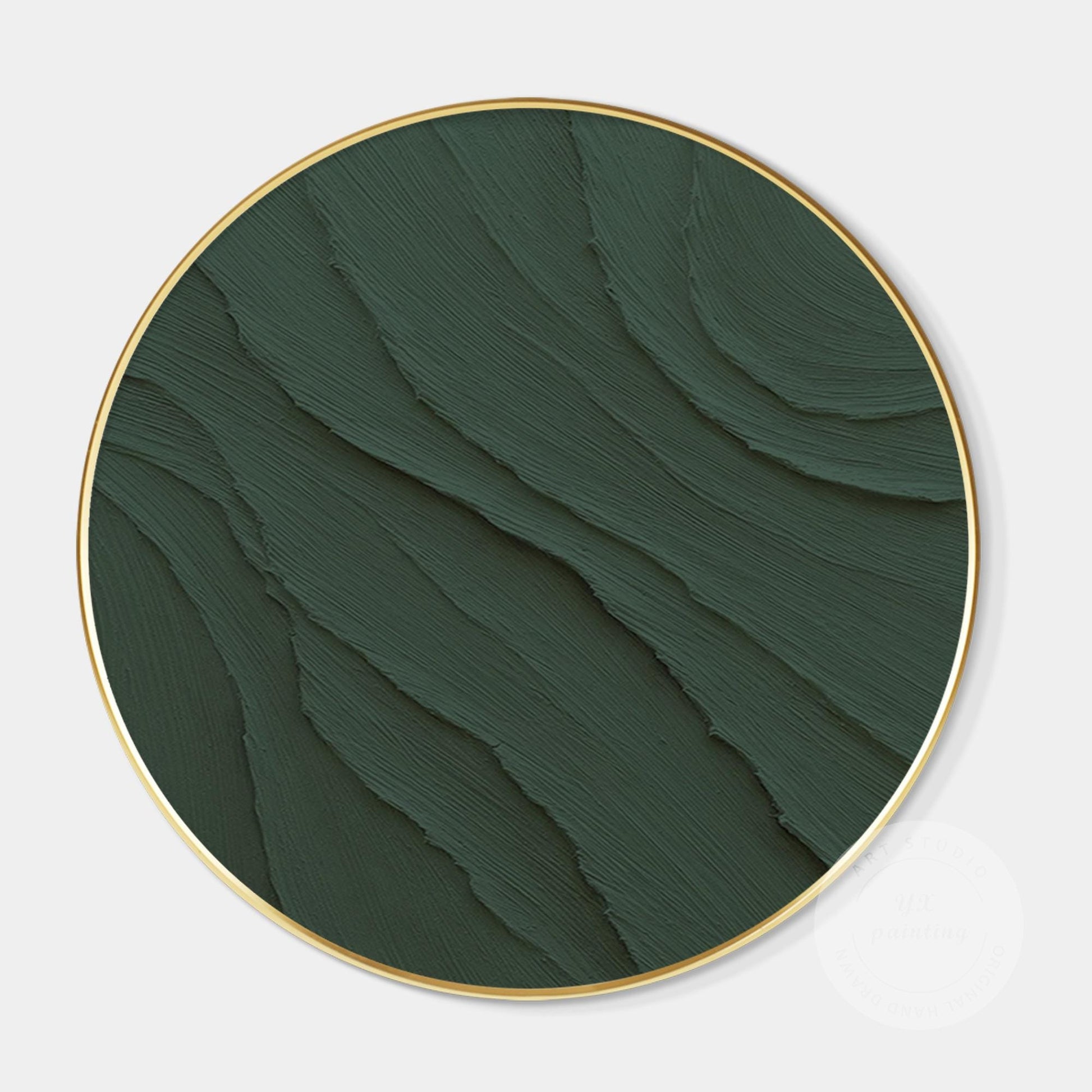 Dark Green Ocean Waves Round 3D Texture Wall Art Framed, Minimalist Painting on  #8