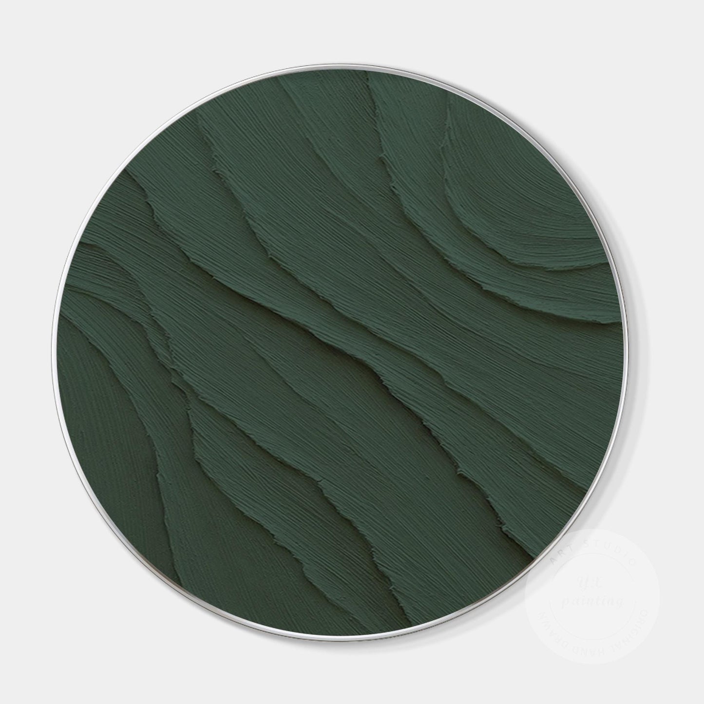Dark Green Ocean Waves Round 3D Texture Wall Art Framed, Minimalist Painting on  #9