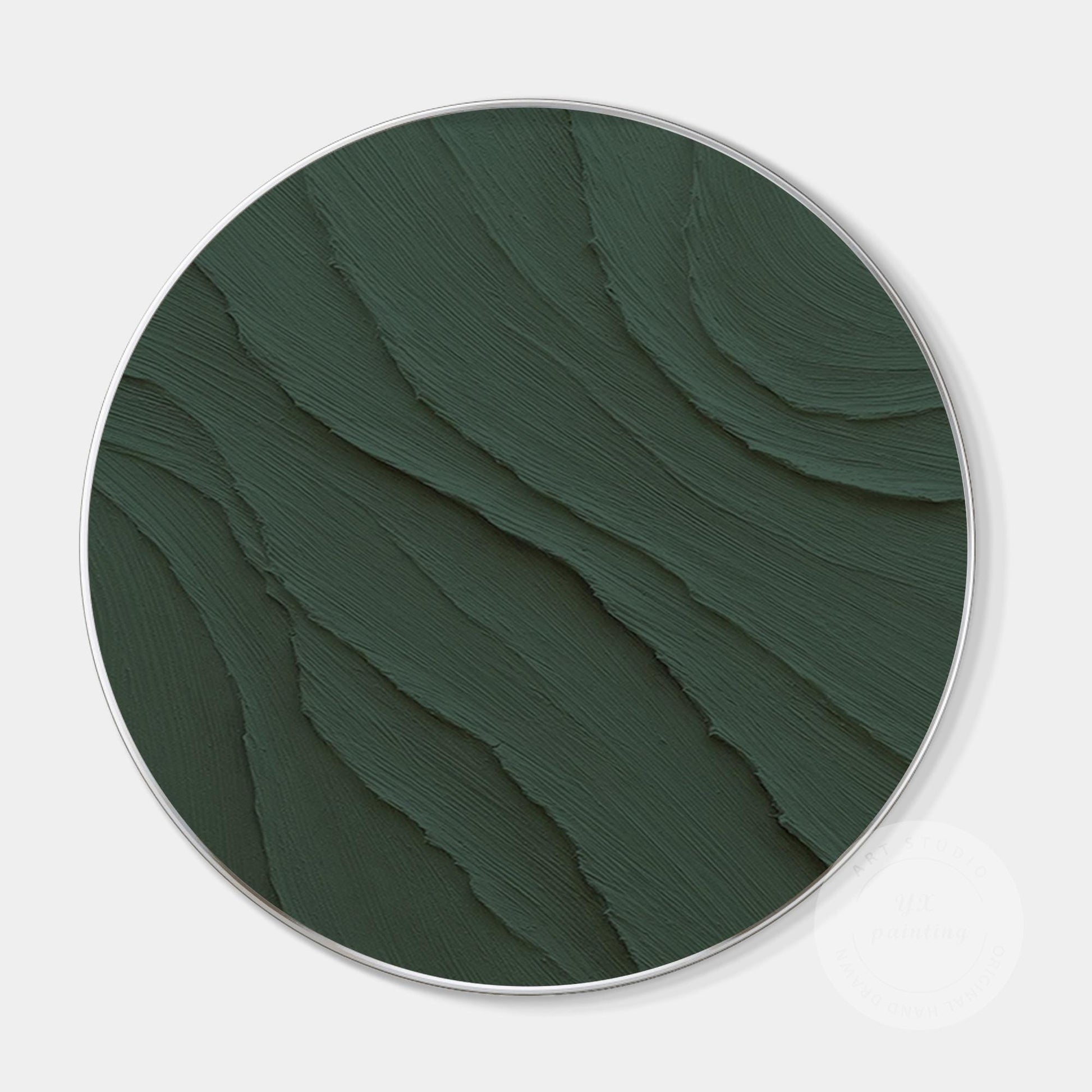 Dark Green Ocean Waves Round 3D Texture Wall Art Framed, Minimalist Painting on  #9