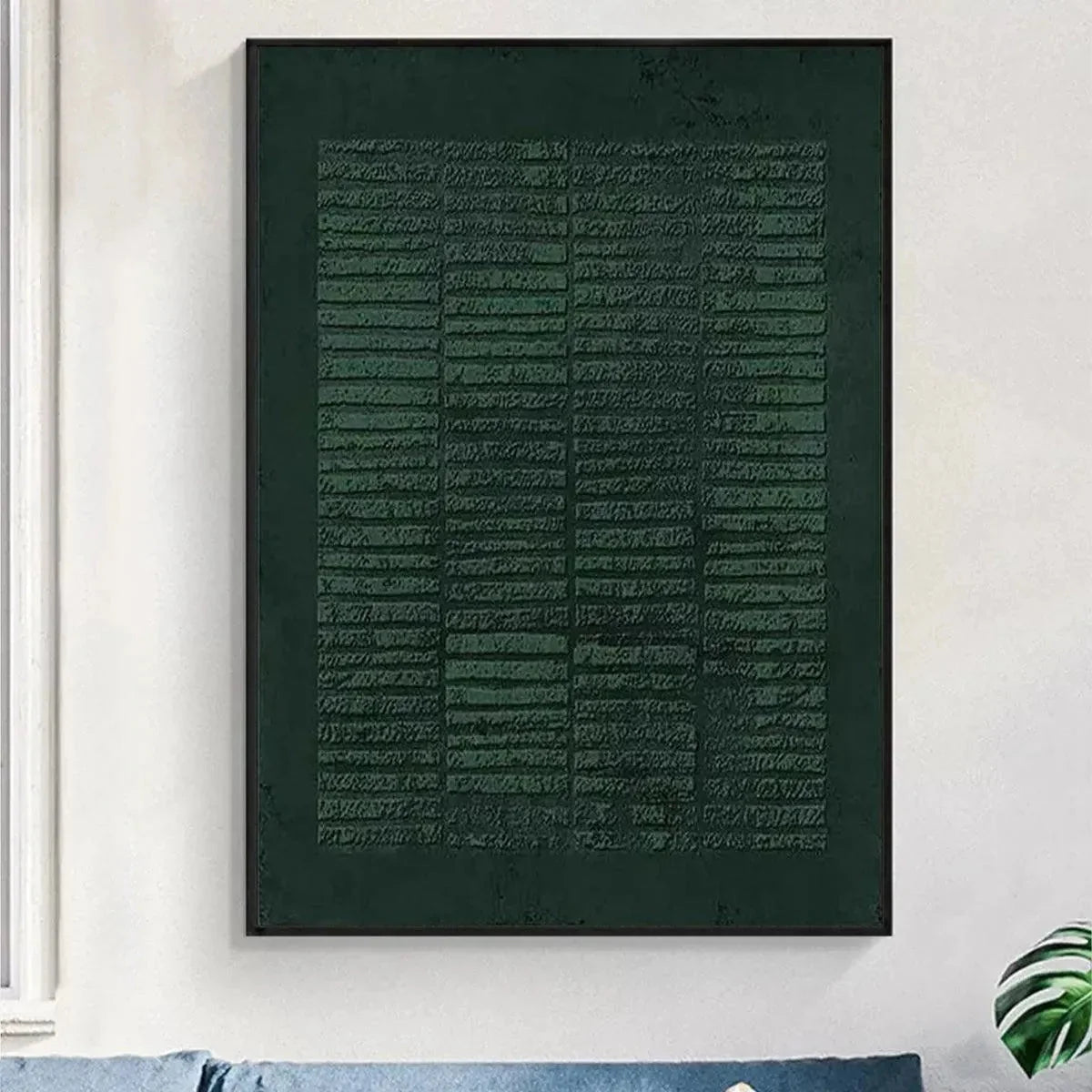 DARK GREEN TEXTURED GRID: Minimalist Textured Painting | Minimalist closeup, raised brushwork detail
