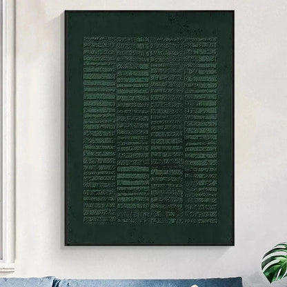 DARK GREEN TEXTURED GRID: Minimalist Textured Painting | Minimalist closeup, raised brushwork detail