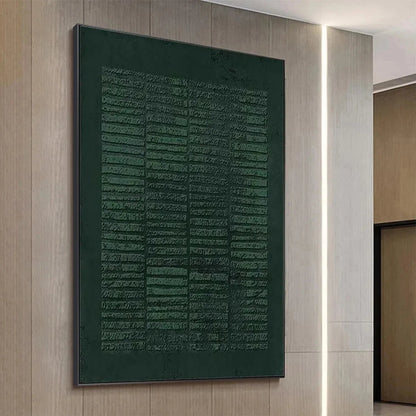 DARK GREEN TEXTURED GRID: Minimalist Textured Painting | rectangular format, hand-painted canvas edge