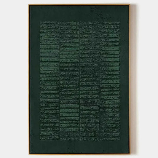 DARK GREEN TEXTURED GRID: Minimalist Textured Painting | hanging in DARK GREEN TEXTURED GRID: Minimalist Textured Painting featuring layered textured brushwork in refined tones; minimalist composit...