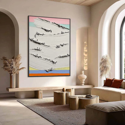 DAWNBREAK: Heavy Texture Abstract Minimalist Oil Painting | Minimalist mood, soft natural light studio shot