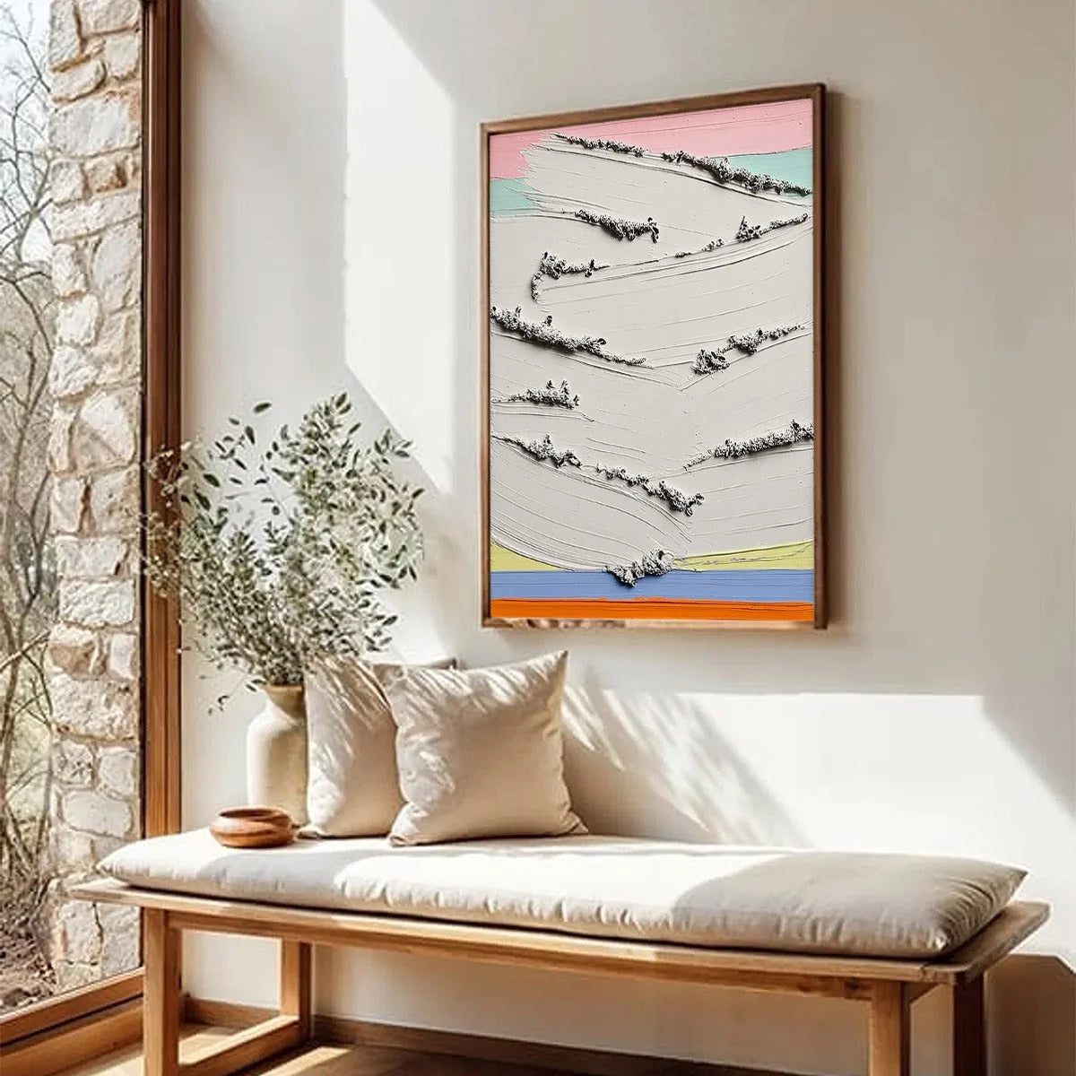 DAWNBREAK: Heavy Texture Abstract Minimalist Oil Painting | beige palette, original Hand-painted on premium stretched canvas using artist-grade oils; rich layered surface combines smooth gradients ...