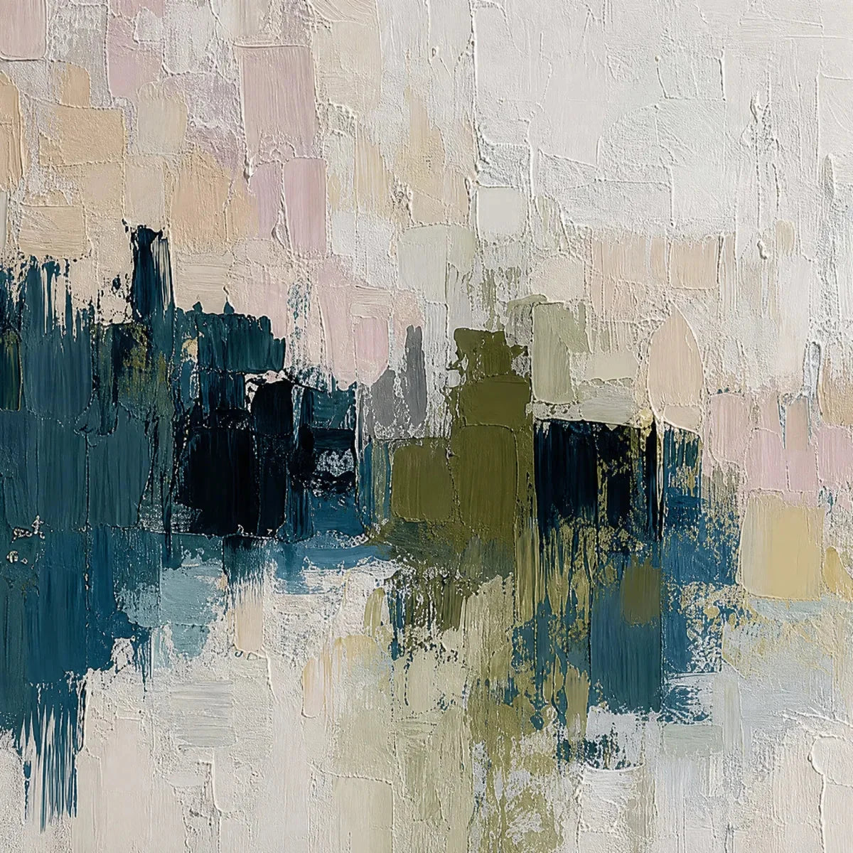 DAWN'S EMBRACE: Textured Impasto Abstract Cityscape Painting | rectangular format, hand-painted canvas edge