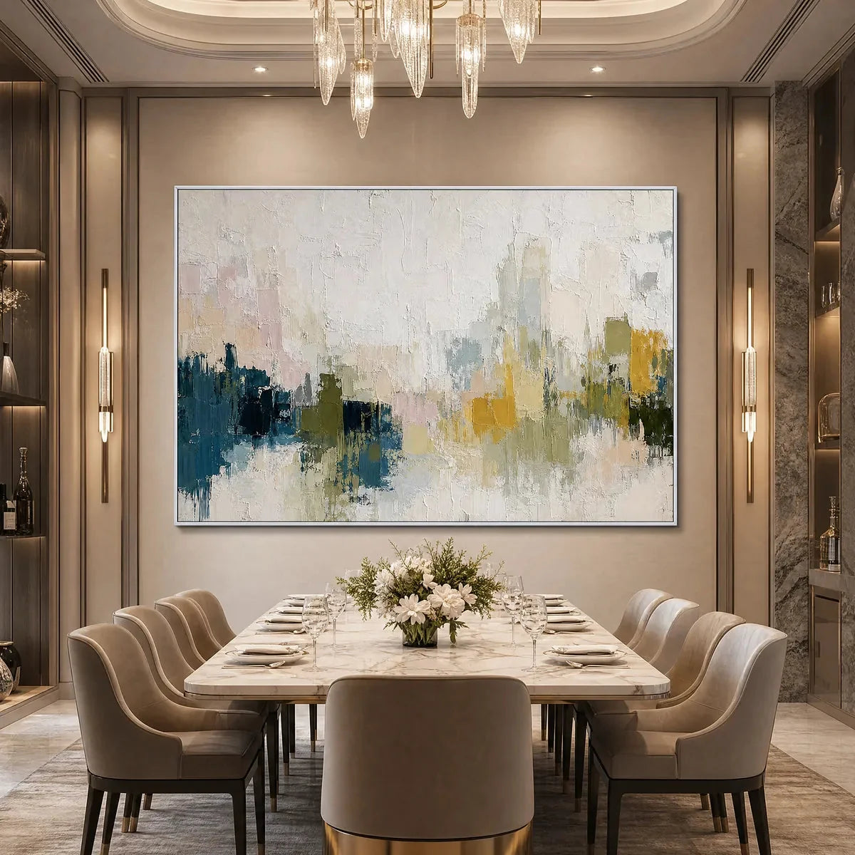 DAWN'S EMBRACE: Textured Impasto Abstract Cityscape Painting | rolled canvas, ready for custom framing
