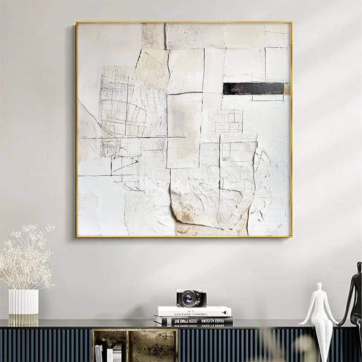 DECONSTRUCTED PLANS: Textured Minimalist Architectural Abstract Painting | Minimalist closeup, raised brushwork detail