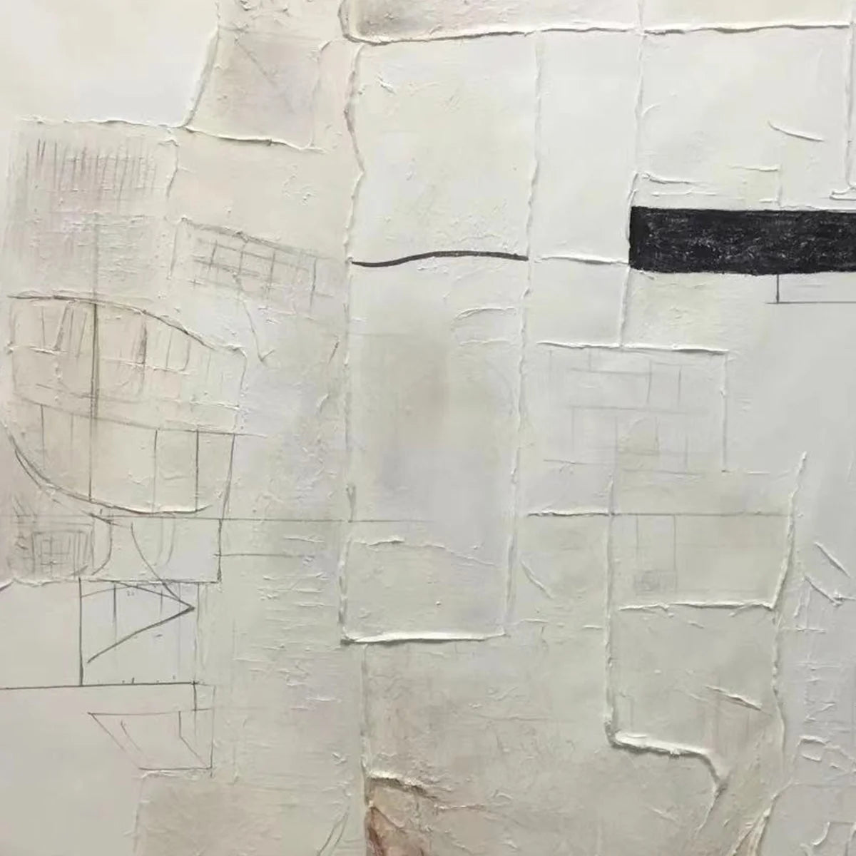 DECONSTRUCTED PLANS: Textured Minimalist Architectural Abstract Painting | rectangular format, hand-painted canvas edge