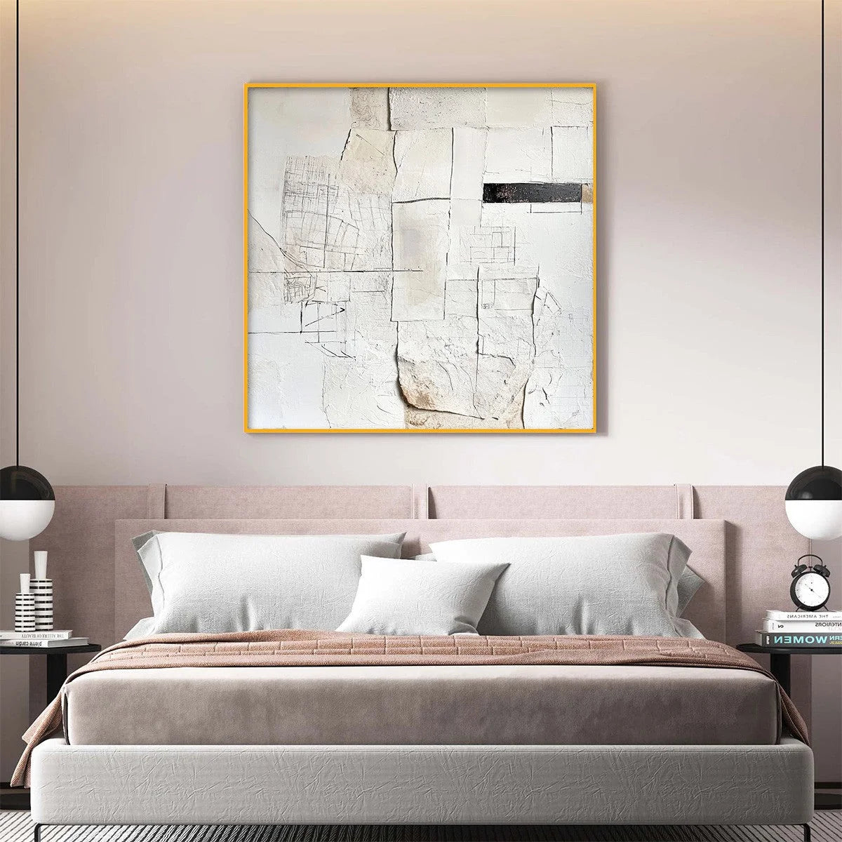 DECONSTRUCTED PLANS: Textured Minimalist Architectural Abstract Painting | Minimalist mood, soft natural light studio shot