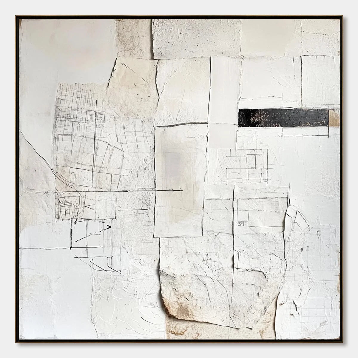 DECONSTRUCTED PLANS: Textured Minimalist Architectural Abstract Painting | hanging in DECONSTRUCTED PLANS: Textured Minimalist Architectural Abstract Painting featuring layered textured brushwork i...