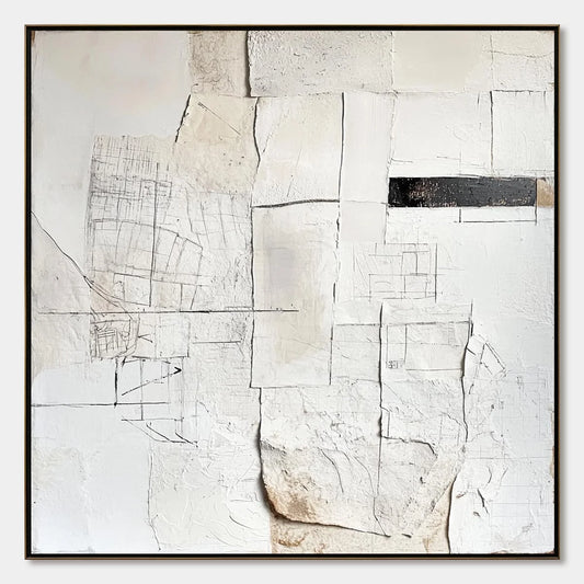 DECONSTRUCTED PLANS: Textured Minimalist Architectural Abstract Painting | hanging in DECONSTRUCTED PLANS: Textured Minimalist Architectural Abstract Painting featuring layered textured brushwork i...