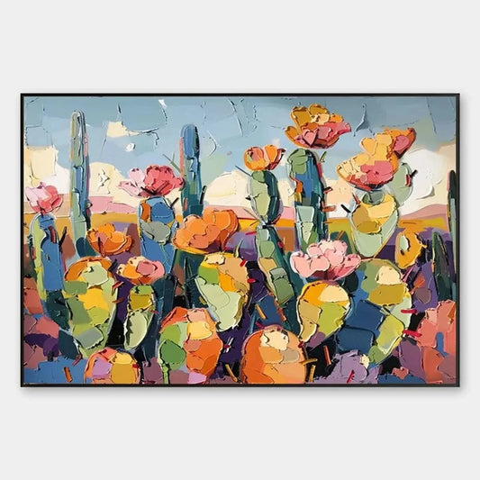 DESERT BLOOM: Textured Cactus Painting, Impasto Wall Art, Horizontal Canvas, Desert Decor | hanging in DESERT BLOOM: Textured Cactus Painting, Impasto Wall Art, Horizontal Canvas, Desert Decor feat...