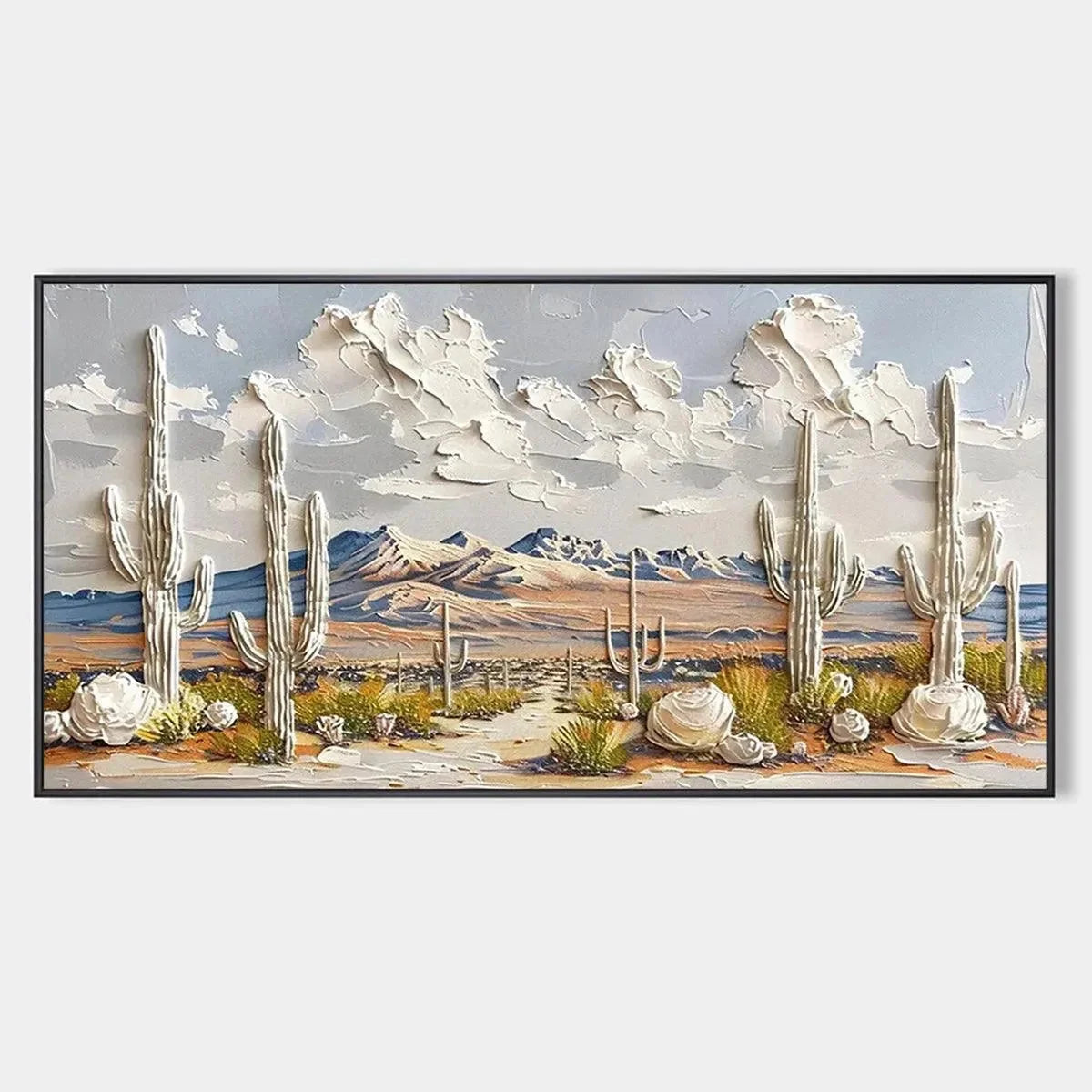 DESERT DREAM: Textured Desert Landscape Painting, Impasto Wall Art, Horizontal Canvas, Cactus Decor | hanging in DESERT DREAM: Textured Desert Landscape Painting, Impasto Wall Art, Horizontal Canva...