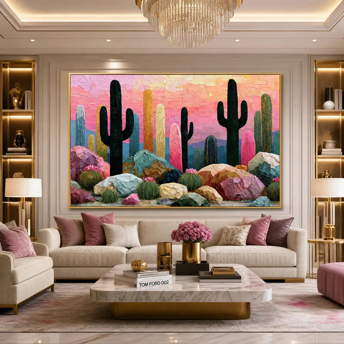 Desert Dreamscape | Textured Impasto Cactus Landscape Painting | Landscape closeup, raised brushwork detail