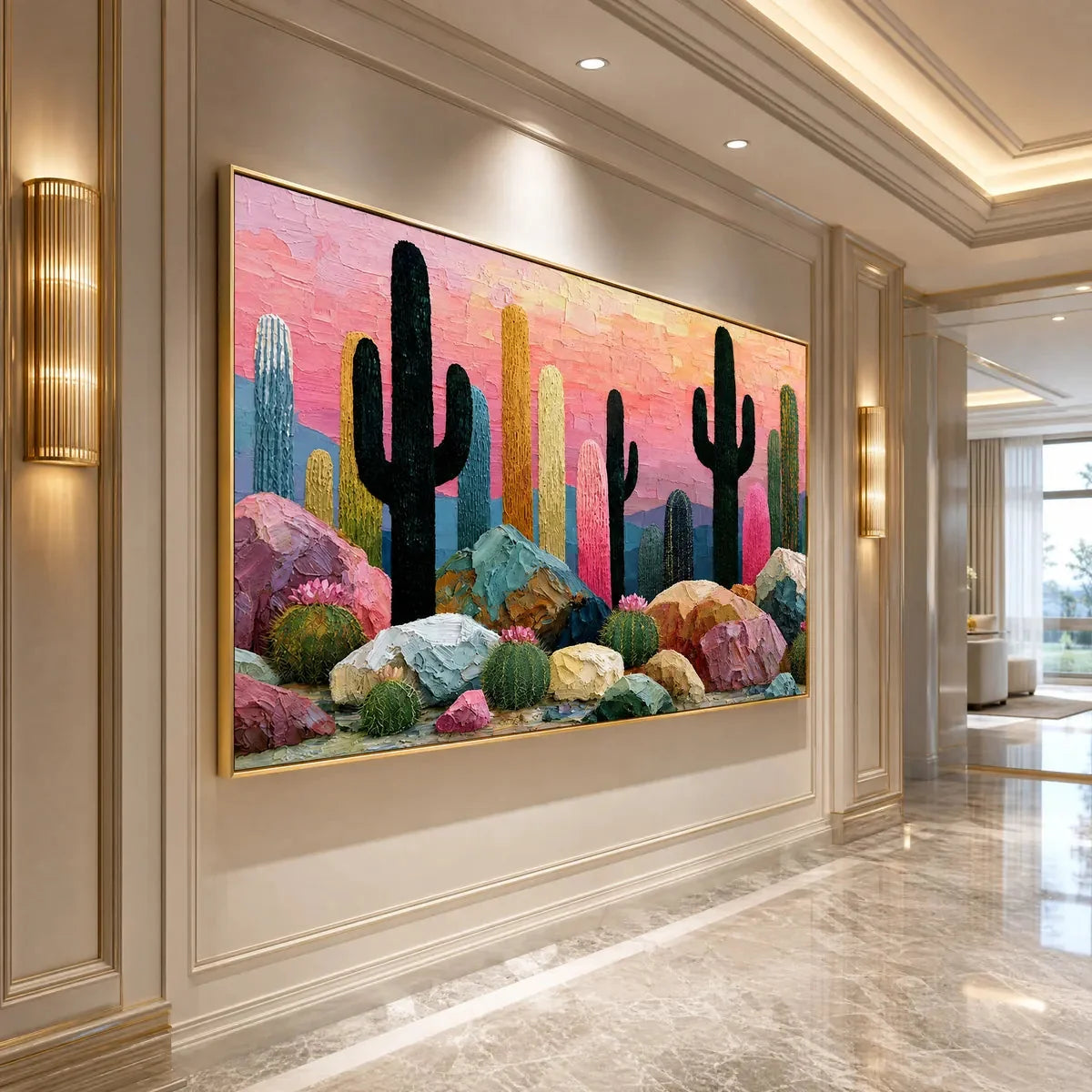 Desert Dreamscape | Textured Impasto Cactus Landscape Painting | rolled canvas, ready for custom framing