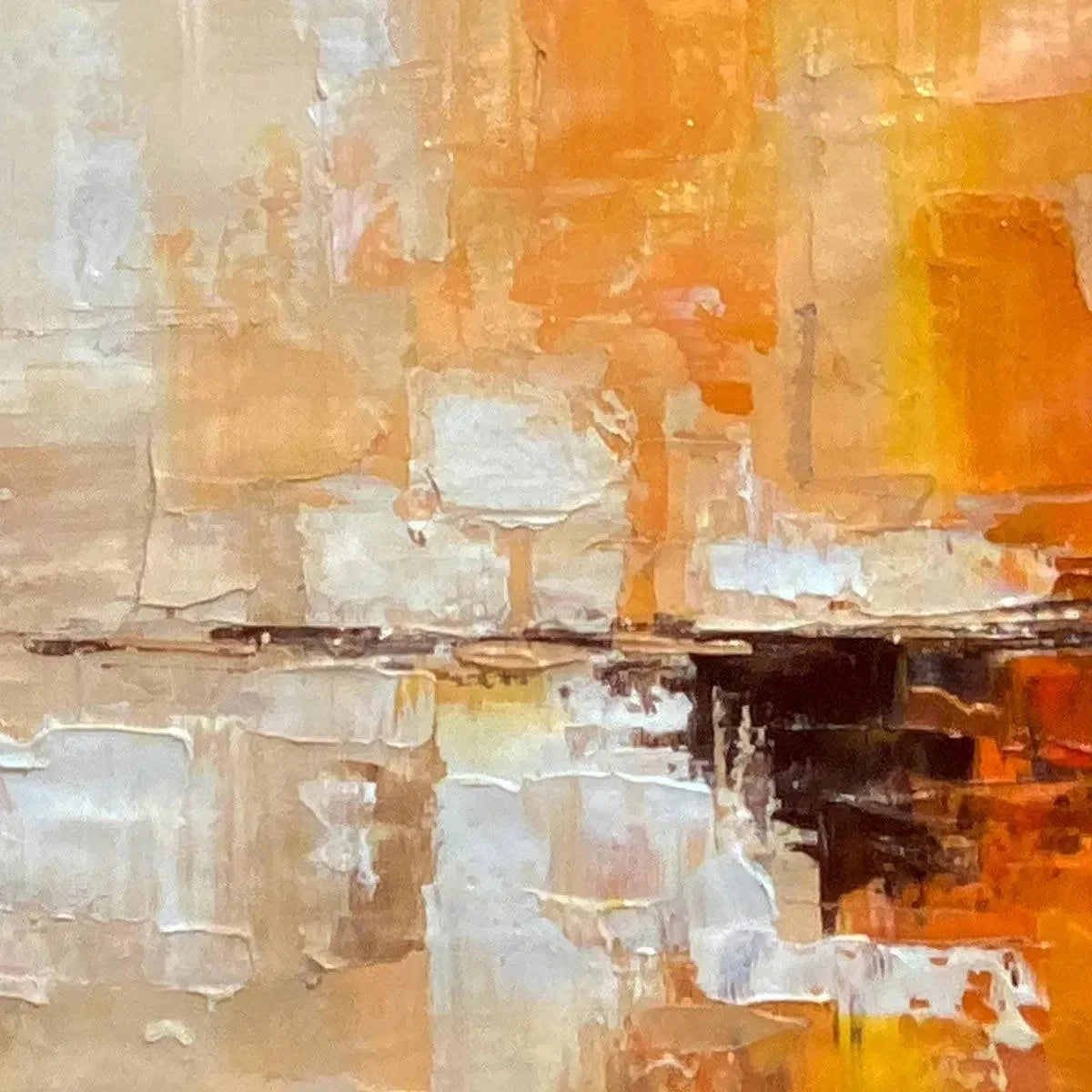 DESERT DUSK: Panoramic Abstract Painting in Orange and Beige, Textured Canvas, Modern Wall Art | rectangular format, hand-painted canvas edge