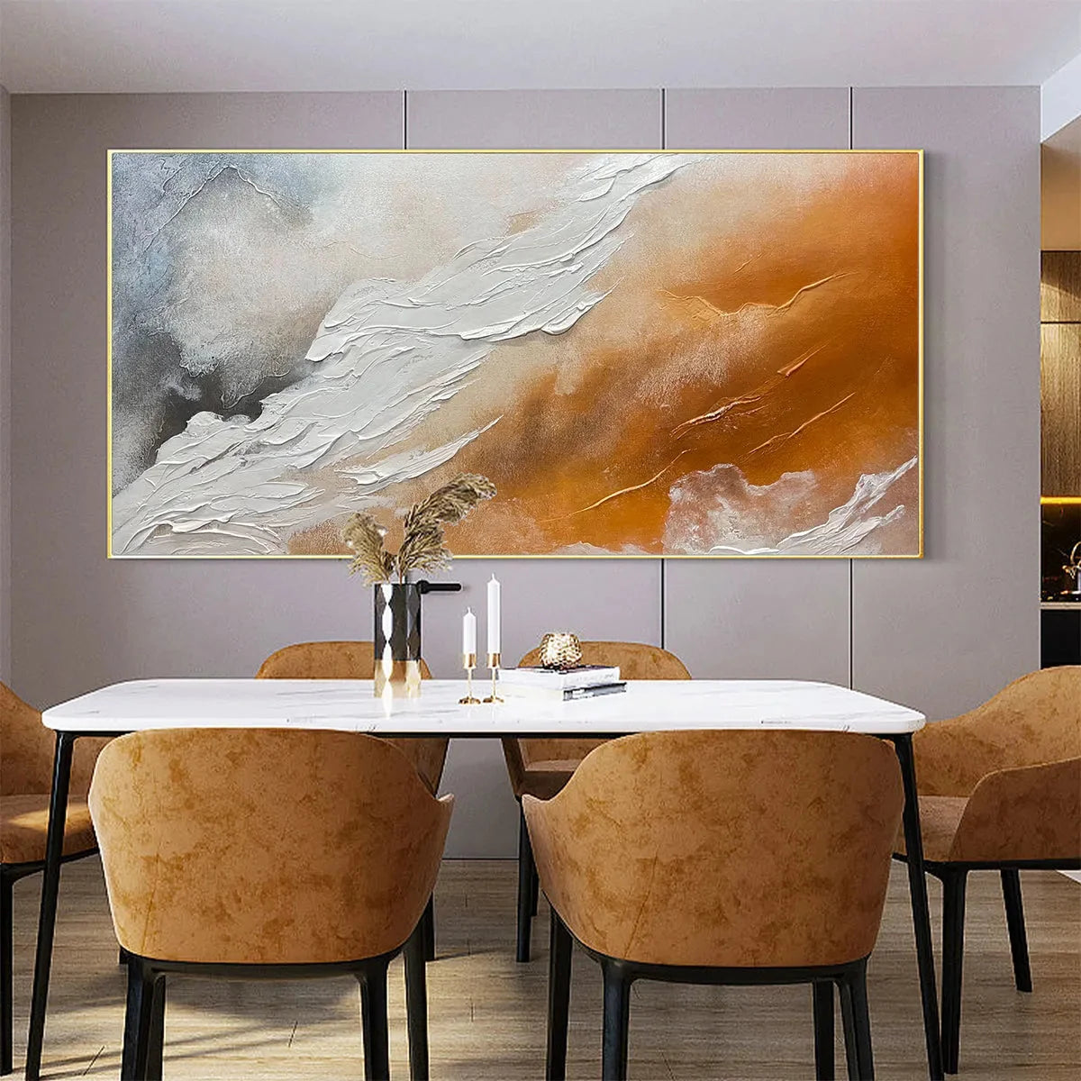 DESERT FLOW: Abstract Landscape Painting in Orange, White, and Grey, Textured Canvas, Modern Wall Art | Abstract closeup, raised brushwork detail