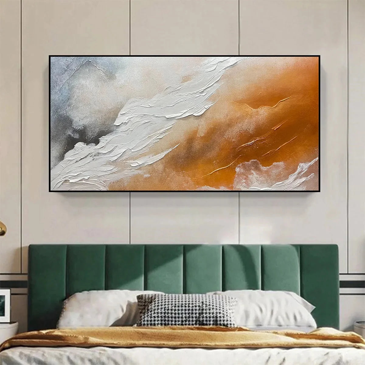 DESERT FLOW: Abstract Landscape Painting in Orange, White, and Grey, Textured Canvas, Modern Wall Art | Abstract mood, soft natural light studio shot
