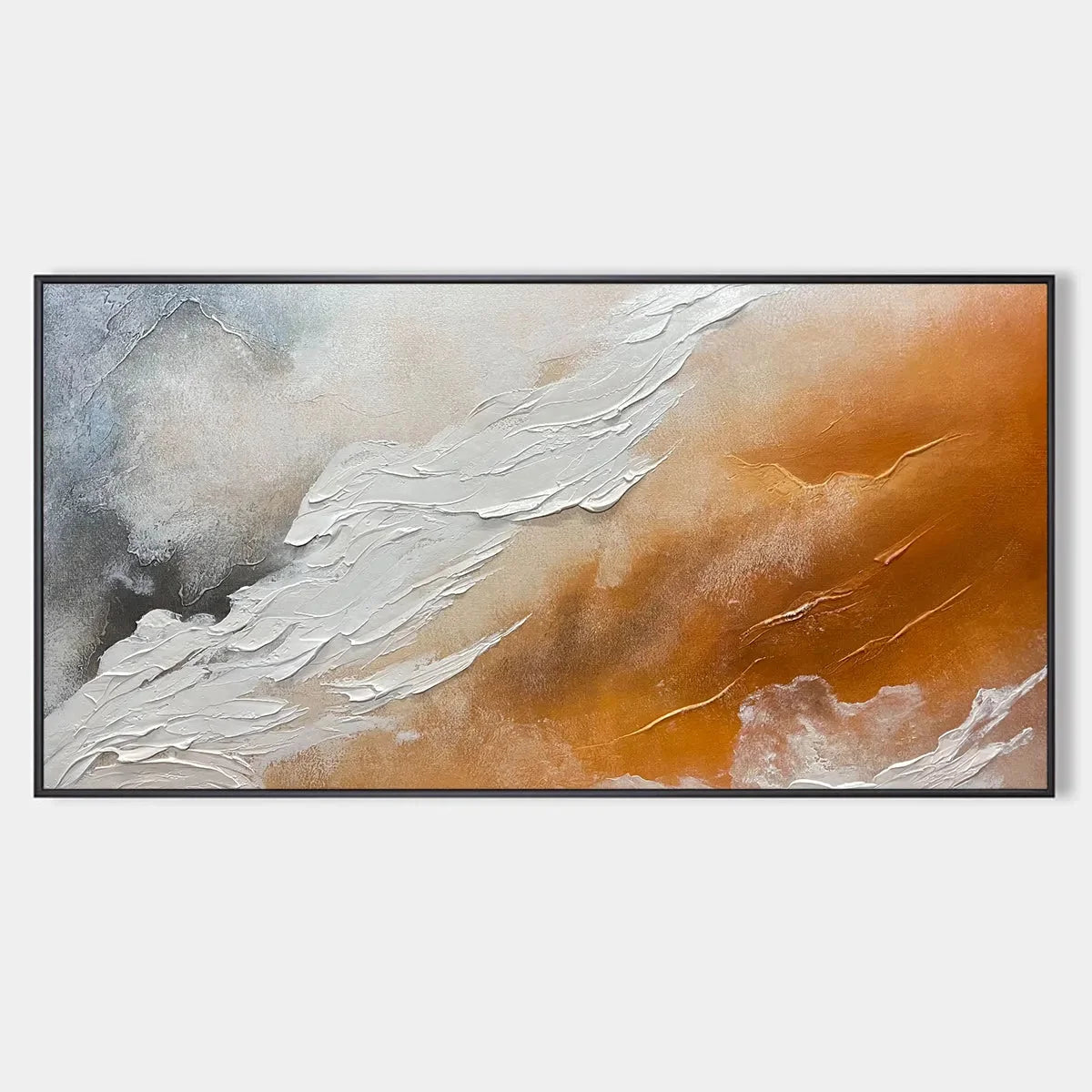 DESERT FLOW: Abstract Landscape Painting in Orange, White, and Grey, Textured Canvas, Modern Wall Art | hanging in DESERT FLOW: Abstract Landscape Painting in Orange, White, and Grey, Textured Canv...