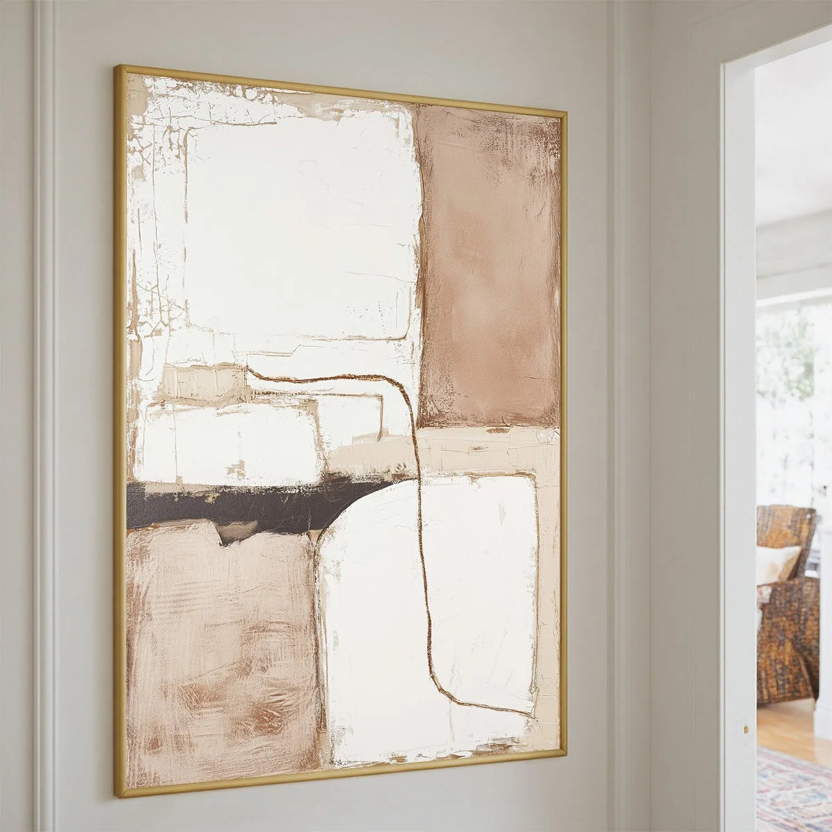 DESERT FLOW: Minimalist Abstract Textured Oil Painting | Minimalist mood, soft natural light studio shot
