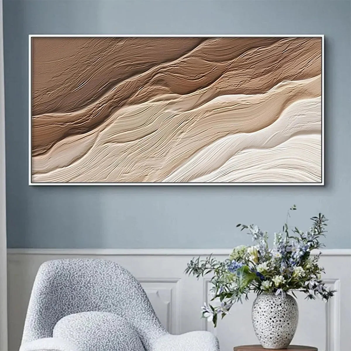 DESERT FLOW: Textured Abstract Landscape Painting in Brown and Beige | Abstract mood, soft natural light studio shot
