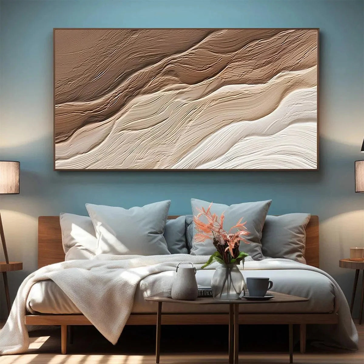 DESERT FLOW: Textured Abstract Landscape Painting in Brown and Beige | beige palette, original Hand-painted on premium stretched canvas using artist-grade oils; rich layered surface combines smooth...