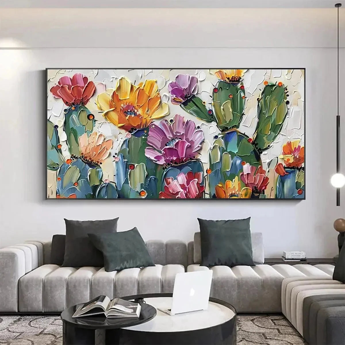 DESERT GARDEN: Textured Cactus Impasto Painting | Abstract closeup, raised brushwork detail