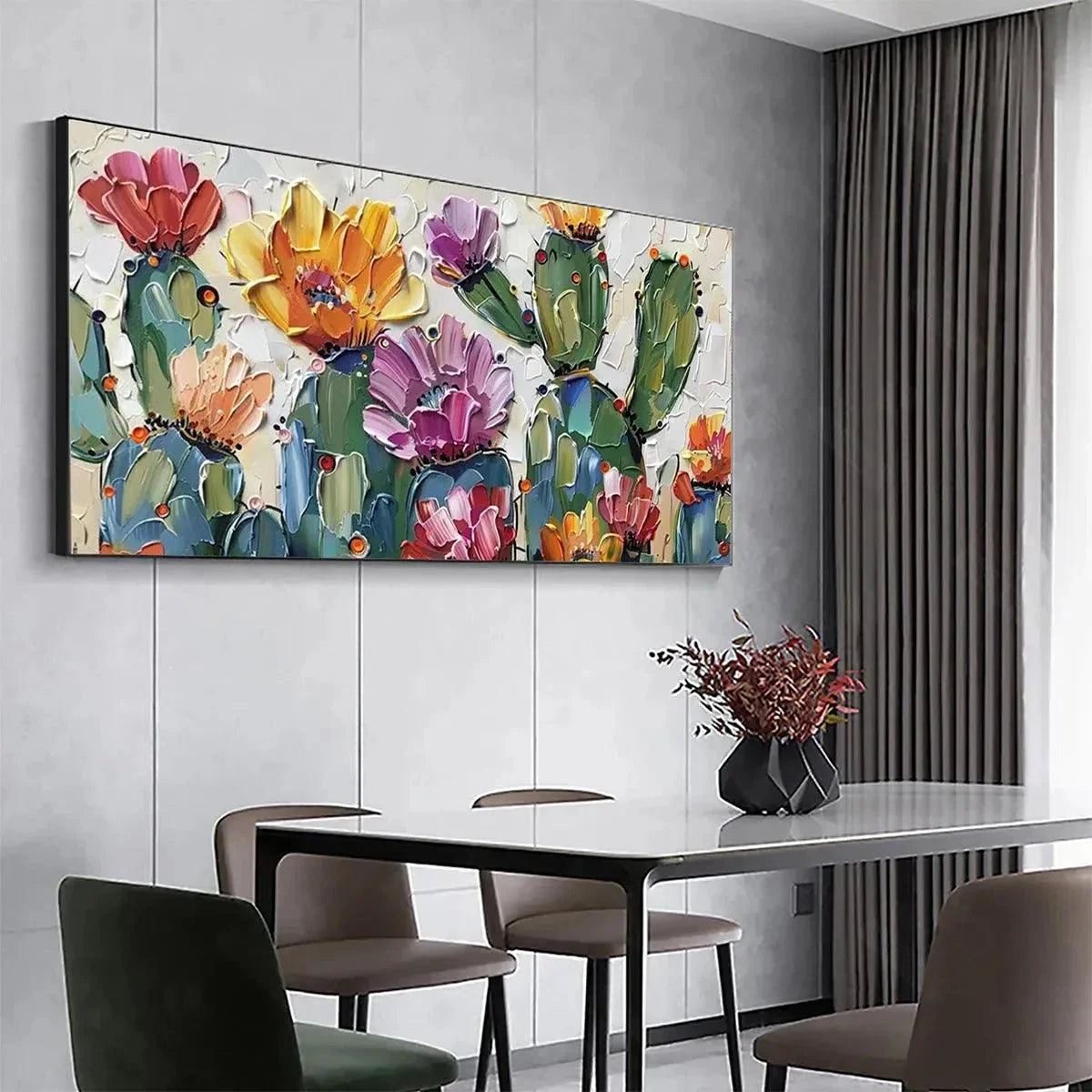 DESERT GARDEN: Textured Cactus Impasto Painting | rolled canvas, ready for custom framing