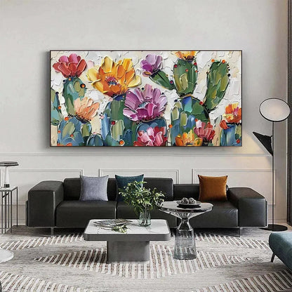 DESERT GARDEN: Textured Cactus Impasto Painting | Abstract mood, soft natural light studio shot