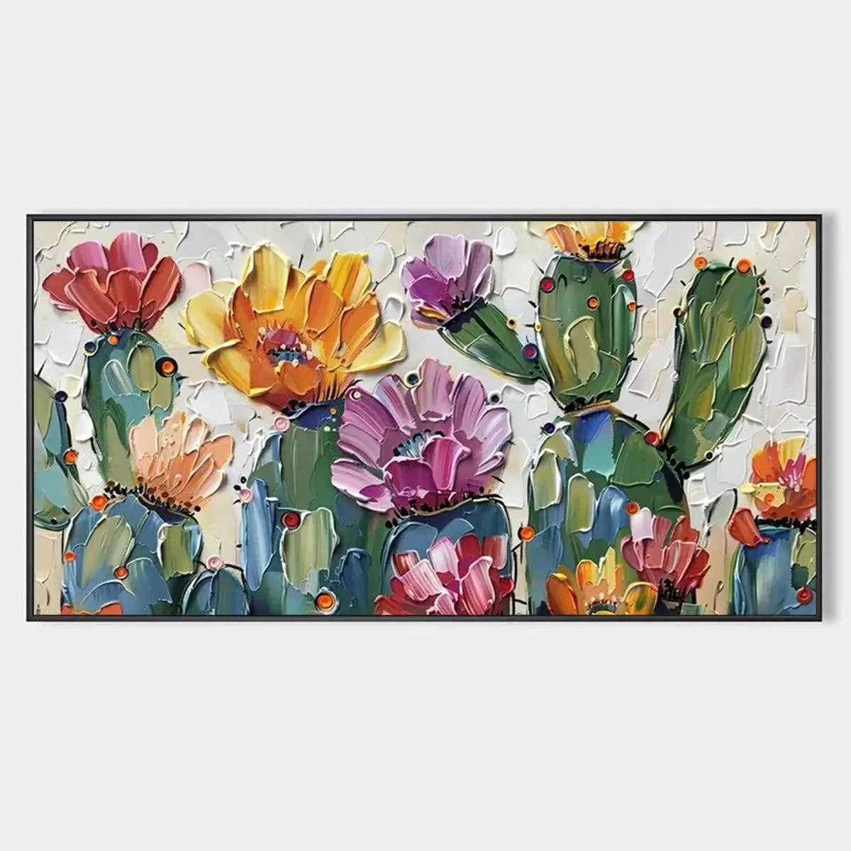DESERT GARDEN: Textured Cactus Impasto Painting | hanging in DESERT GARDEN: Textured Cactus Impasto Painting featuring layered textured brushwork in refined tones; abstract composition with rich pa...