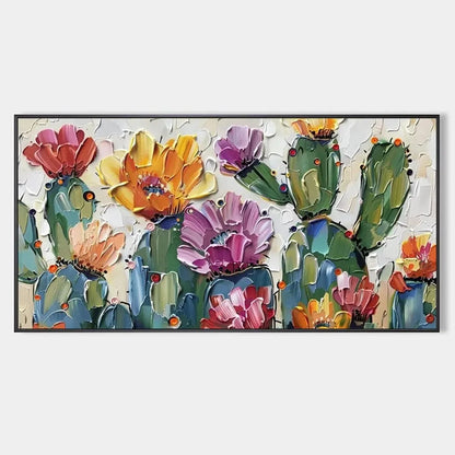DESERT GARDEN: Textured Cactus Impasto Painting | hanging in DESERT GARDEN: Textured Cactus Impasto Painting featuring layered textured brushwork in refined tones; abstract composition with rich pa...