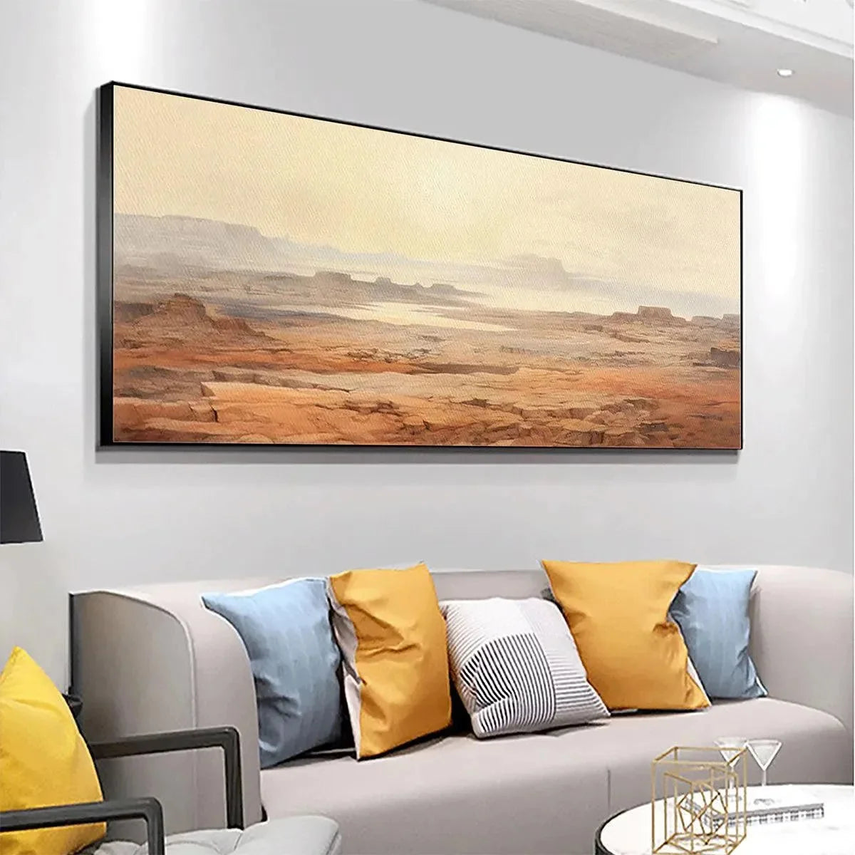 DESERT MIST PANORAMIC: Desert Landscape Painting, Panoramic Wall Art, Minimalist Decor | rolled canvas, ready for custom framing