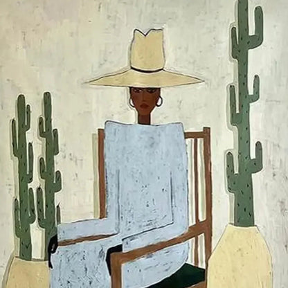 DESERT POISE: Minimalist Figurative Portrait Oil Painting | rectangular format, hand-painted canvas edge