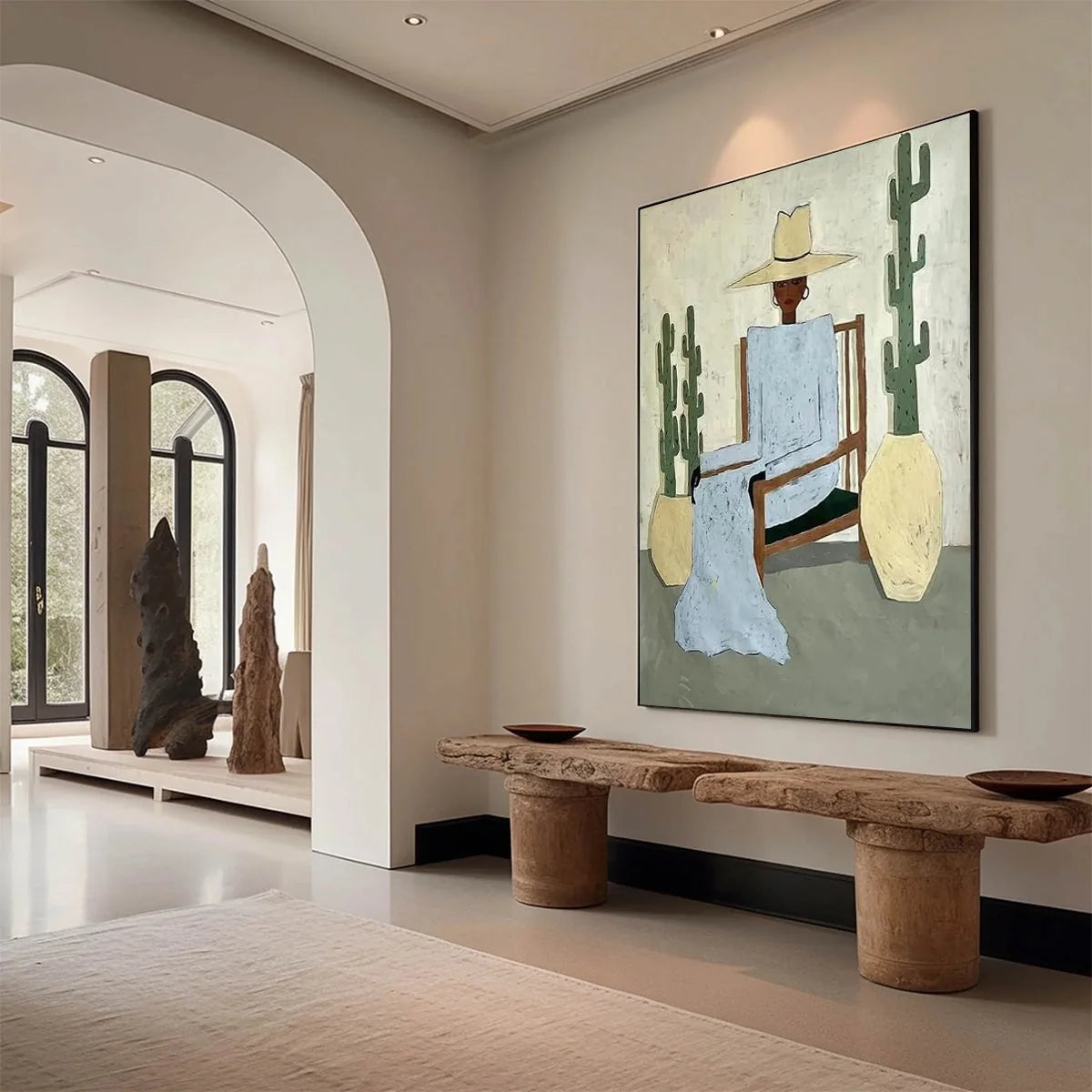 DESERT POISE: Minimalist Figurative Portrait Oil Painting | Minimalist mood, soft natural light studio shot