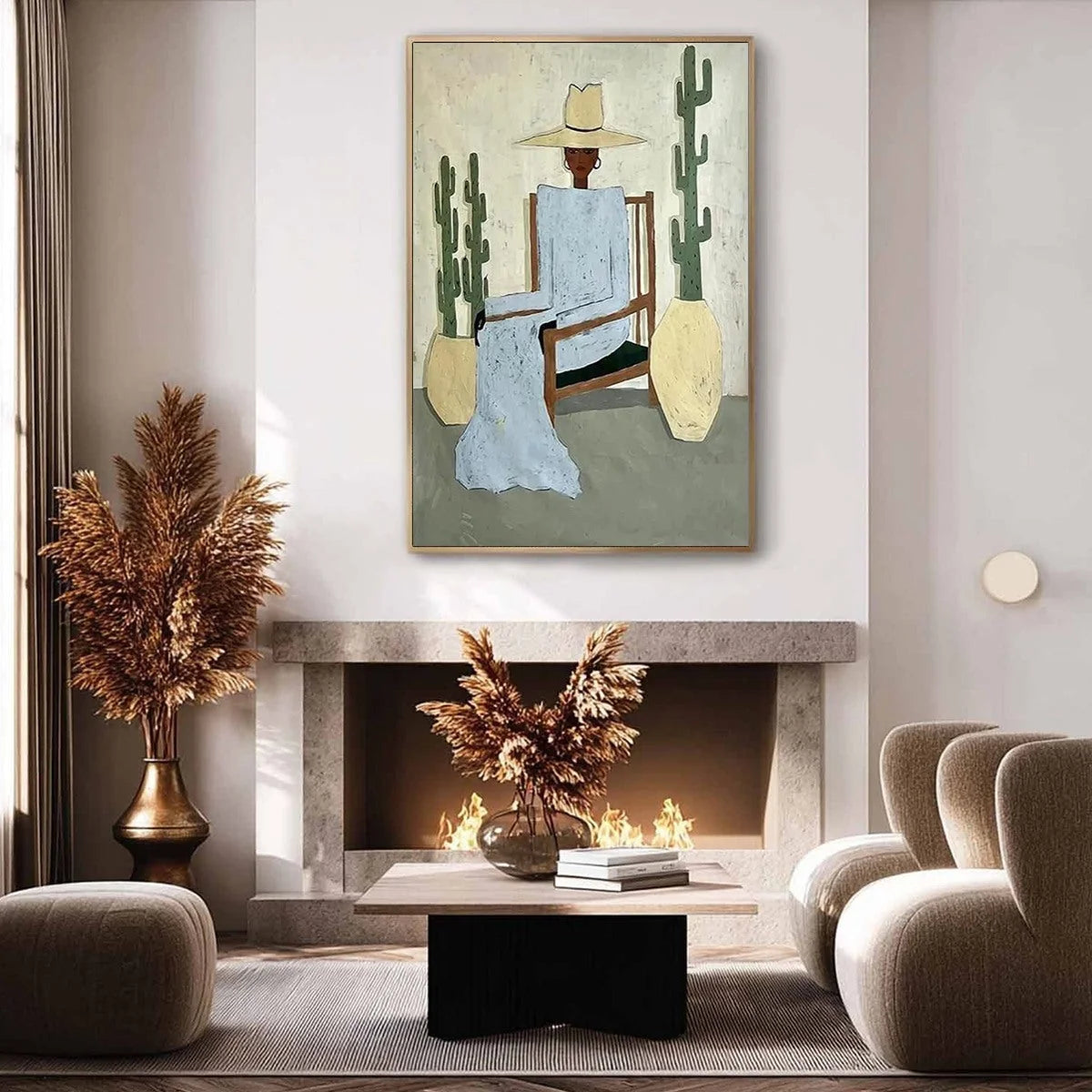 DESERT POISE: Minimalist Figurative Portrait Oil Painting | beige palette, original Hand-painted on premium stretched canvas using artist-grade oils; rich layered surface combines smooth gradients ...
