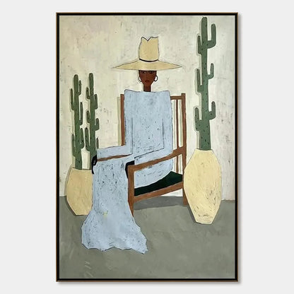 DESERT POISE: Minimalist Figurative Portrait Oil Painting | hanging in DESERT POISE: Minimalist Figurative Portrait Oil Painting featuring layered textured brushwork in refined tones; minimalist co...