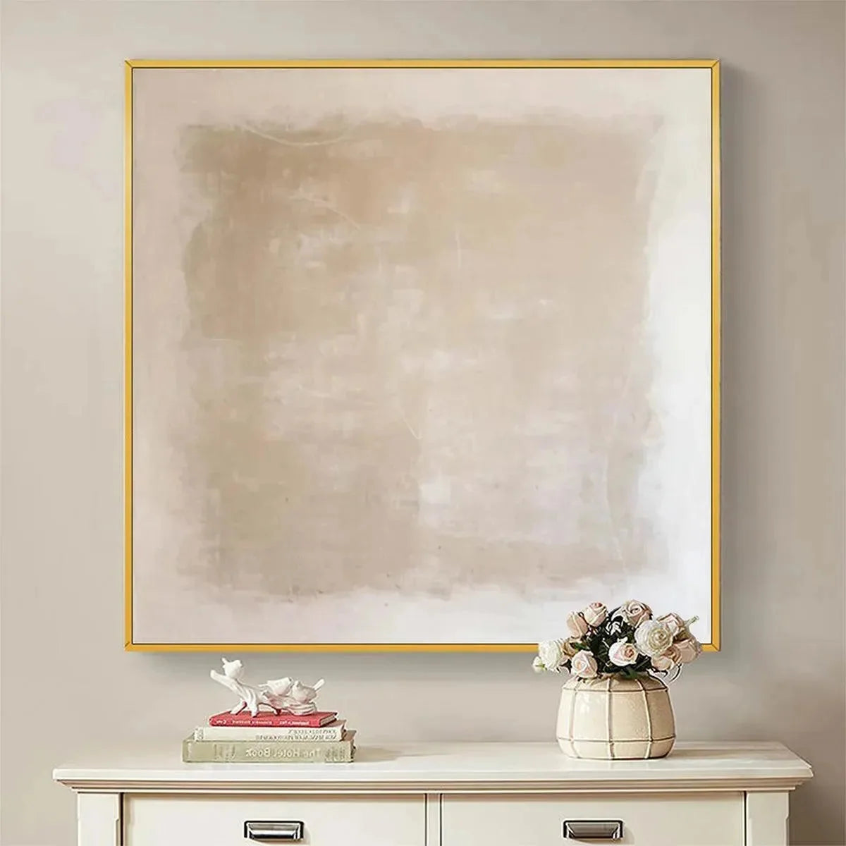 DESERT SANDS: Minimalist Textured Painting in Beige | Minimalist closeup, raised brushwork detail