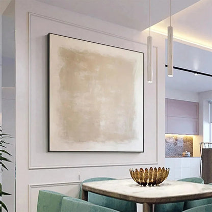DESERT SANDS: Minimalist Textured Painting in Beige | black frame version on white wall