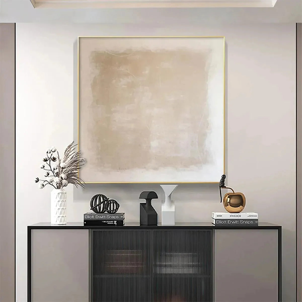 DESERT SANDS: Minimalist Textured Painting in Beige | Minimalist mood, soft natural light studio shot