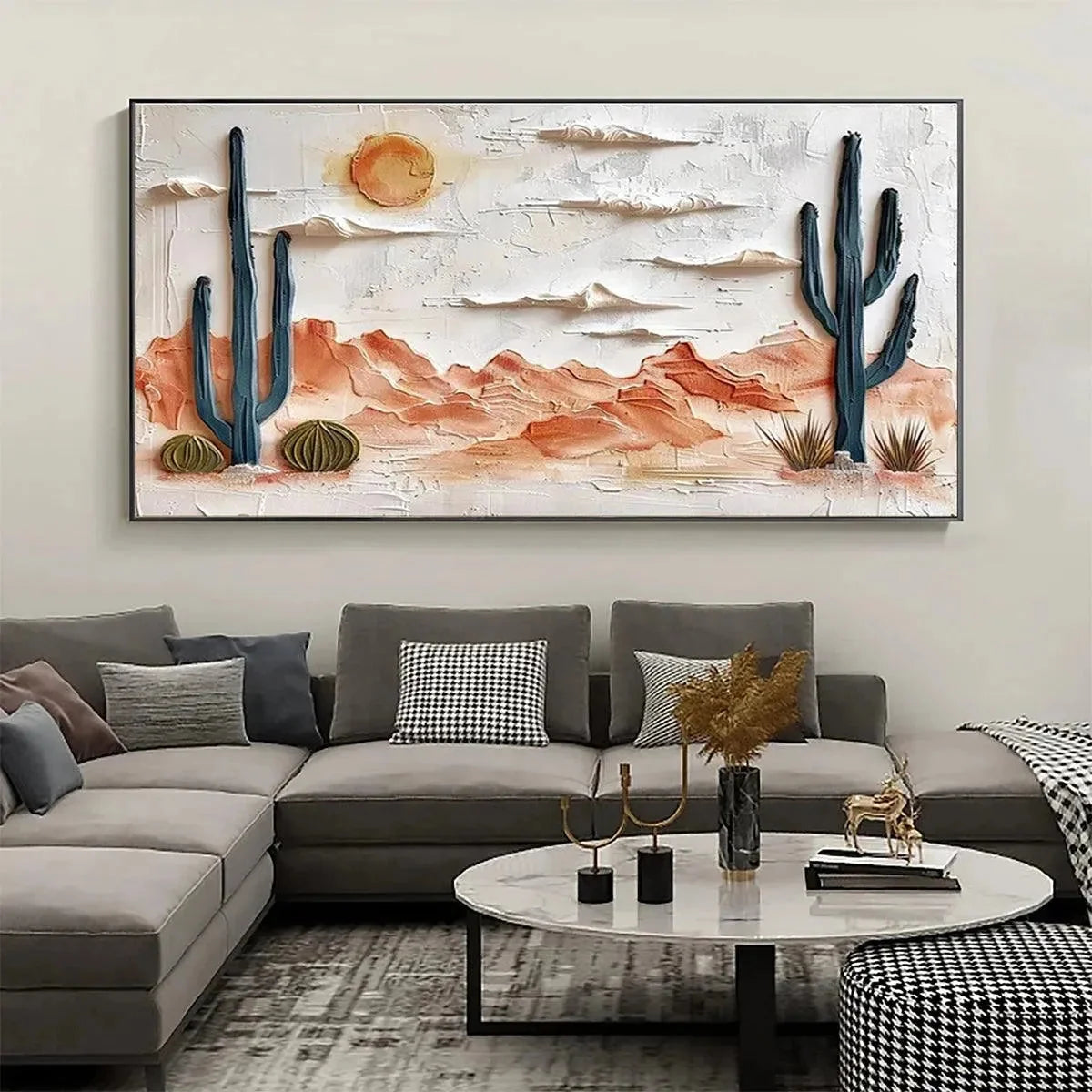 DESERT SUNRISE: Textured Desert Landscape Painting, Impasto Wall Art, Horizontal Canvas, Southwestern Decor | Landscape closeup, raised brushwork detail